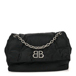 Nylon Medium Monaco Chain Shoulder Bag Black