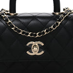 Caviar Quilted Coco Handle Clutch With Chain Black