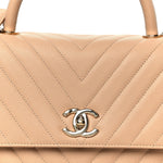 Caviar Chevron Quilted Small Coco Handle Flap Beige
