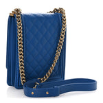 Calfskin Quilted North South Boy Flap Blue