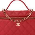 Caviar Quilted Top Handle Slim Vanity With Chain Red