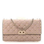 Lambskin Rockstud Spike Wallet on Chain Poudre