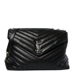 Calfskin Y Quilted Monogram Large Loulou Chain Satchel Black
