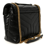 Calfskin Y Quilted Monogram Small Loulou Chain Satchel Black
