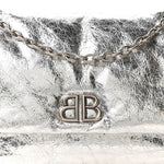 Metallized Arena Calfskin MIni Monaco Chain Shoulder Bag Silver