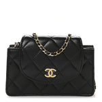 Lambskin Quilted Phone Holder Flap Black
