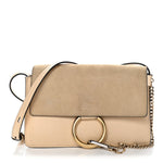 Suede Calfskin Small Faye Shoulder Bag Pearl Beige