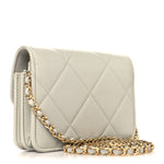 Calfskin Strass Quilted Clutch With Chain Flap Light Grey