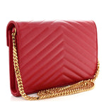 Grain De Poudre Matelasse Chevron Monogram Chain Wallet New Red