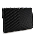 Grain De Poudre Matelasse Chevron Monogram Envelope Clutch Black