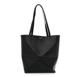 Shiny Calfskin Medium Puzzle Fold Tote Black