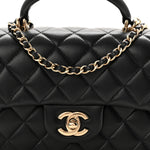 Lambskin Quilted Mini Top Handle Rectangular Flap Black
