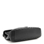 Sheepskin Matelasse Chevron Monogram Monochrome Large College Satchel Black
