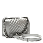 Metallic Caviar Chevron Quilted Medium Boy Flap Silver