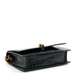 Glazed Calfskin Crocodile Embossed Small Skull Shoulder Bag Green