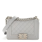 Lambskin Quilted Small Boy Flap Grey