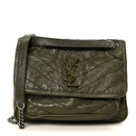 Crinkled Lambskin Matelasse Monogram Baby Niki Chain Satchel Seawood