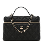 Caviar Quilted Top Handle Slim Vanity With Chain Black