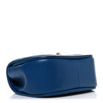 Lambskin Reverse Chevron Quilted Mini Round Top Handle Flap Blue