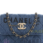 Denim Quilted Denim Mood Clutch With Chain Blue Multicolor