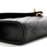 Lambskin Chevron Quilted Top Handle Envelope Clutch Black