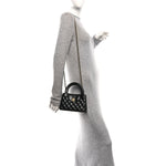 Shiny Aged Calfskin Quilted Nano Kelly Shopper Black