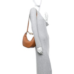 Grainy Calfskin Small Vlogo Moon Hobo Bag Saddle Brown