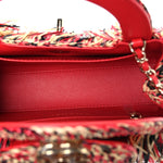 Raffia Fringe Nano Kelly Shopper Red Beige Black