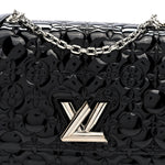 Vernis Flower Quilted Twist Shoulder Bag GM Black