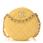 Caviar Quilted Gripoix CC Round Clutch With Chain Yellow