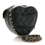 Lambskin Quilted CC In Love Heart Clutch With Chain Black