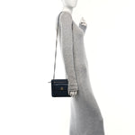 Lambskin Quilted Square Front Pocket Clutch With Chain Navy Blue