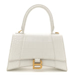 Calfskin Crocodile Embossed Small Hourglass Top Handle Bag White