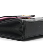 Lambskin Quilted Bi-Color Top Handle Clutch With Chain Black Pink