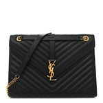 Grain De Poudre Matelasse Chevron Large Monogram Satchel Black