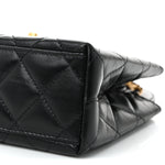Shiny Aged Calfskin Quilted Nano Kelly Shopper Black