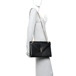 Grain De Poudre Matelasse Chevron Large Monogram Satchel Black