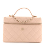 Caviar Quilted Top Handle Slim Vanity With Chain Beige