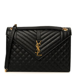 Grain De Poudre Textured Mixed Matelasse Large Triquilt Monogram Satchel Black