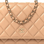 Caviar Quilted Wallet on Chain WOC Beige