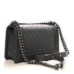 Lambskin Quilted Medium Boy Flap Dark Grey