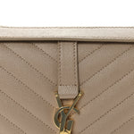 Grain De Poudre Textured Mixed Matelasse Medium Triquilt Monogram Satchel Dark Beige