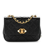 Glazed Calfskin Quilted Mini Pearl Side Flap Black