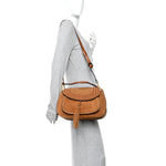 Suede Braided Medium Hudson Double Carry Shoulder Bag Caramel