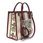 Canvas Jacquard Calfskin 100 Centennial Music Small Tote Bag Ivory Red