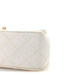 Iridescent Lambskin Quilted Mini Top Handle Rectangular Flap White