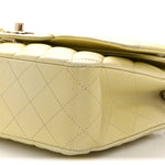 Cloudy Pearly Goatskin Quilted Medium Double Flap Light Yellow