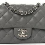 Caviar Quilted Mini Rectangular Flap Grey