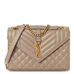 Grain De Poudre Textured Mixed Matelasse Medium Triquilt Monogram Satchel Dark Beige