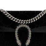 Velvet Skipper Crystal GG Monogram Small Dionysus Shoulder Bag Black Black Diamond
